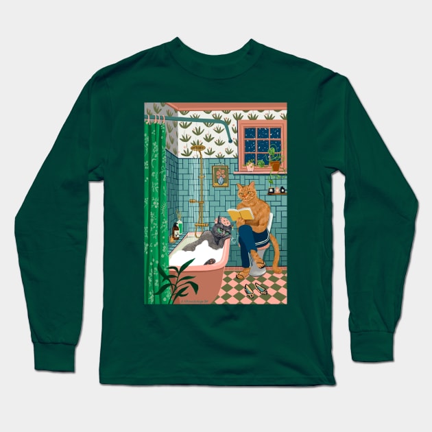 Cats in the bathroom Long Sleeve T-Shirt by argiropulo